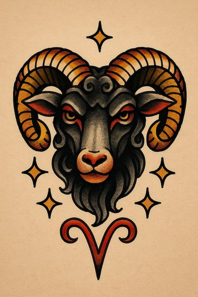 Artistic Ram Illustration with Bold Colors and Intricate Details