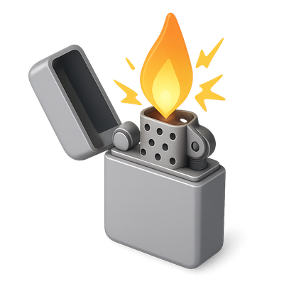 Stylish 3D Lighter Flame Icon with Volumetric Effect