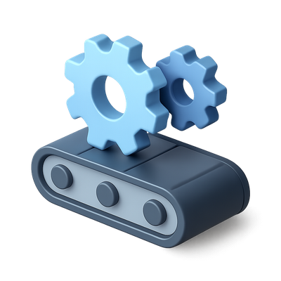 3D Gears on a Conveyor Belt Icon in Isometric View