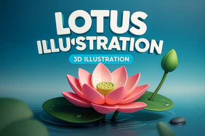 Dynamic 3D Lotus Illustration with Engaging Design Elements