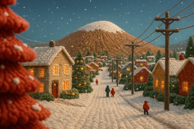 Cozy Winter Landscape Made of Yarn in Summerlin, Las Vegas