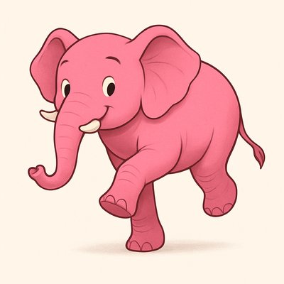 Cute Cartoon Pink Elephant Character Design