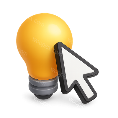 Stylish 3D Light Bulb Icon with Cursor Element