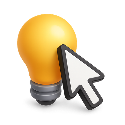 Stylish 3D Light Bulb Icon with Cursor Element