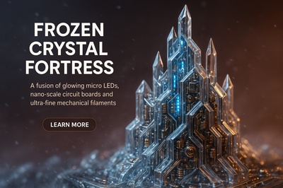 Hyperrealistic Frozen Crystal Fortress with Glowing Micro-LEDs