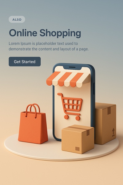 3D Illustration of Online Shopping with Realistic Elements