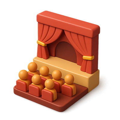 Stylized 3D Theater Icon with Audience Seating