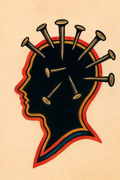 Intricate Tattoo Design Featuring Nails in Silhouette