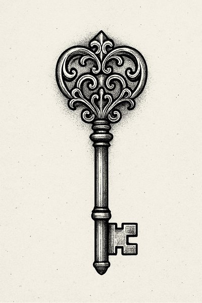 Intricate Heart-Shaped Key Illustration