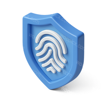 3D Shield Fingerprint Icon in Isometric View