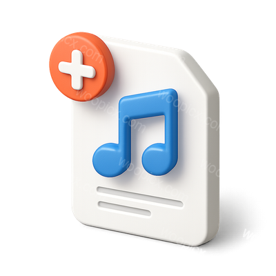 3D Music Note Icon with Document Design
