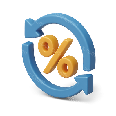 3D Percentage Icon with Circular Arrows in Isometric View