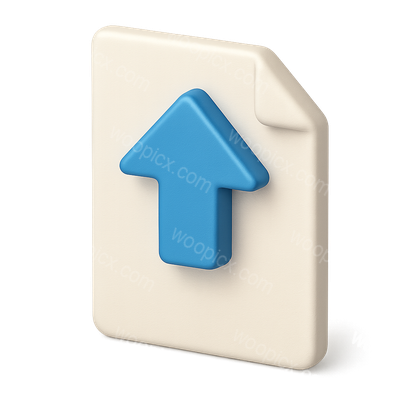 3D Document Icon with Upward Arrow Design