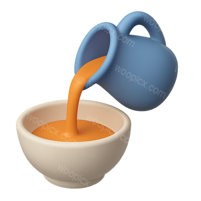 3D Icon of Liquid Pouring into a Bowl