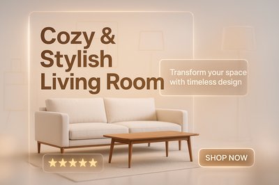 Modern Living Room Advertising Banner with Sofa