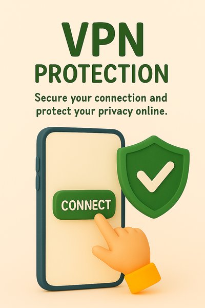 3D Illustration of VPN Protection Concept with Smartphone and Shield