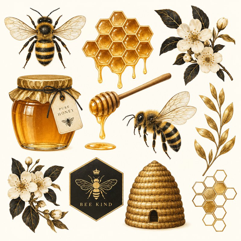 Bee and honey design elements
