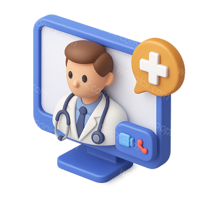3D Telehealth Icon with Doctor and Chat Bubble