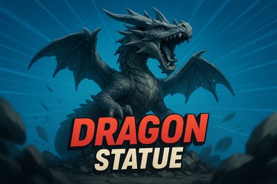Dynamic Dragon Statue Illustration with Bold Title