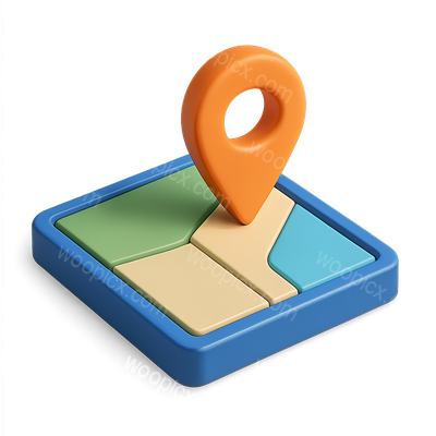 3D Isometric Map Icon with Location Pin