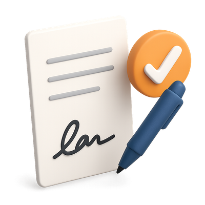 3D Digital Signature Icon with Checkmark and Pen