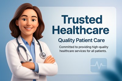 Smiling Female Doctor Portrait with Healthcare Message
