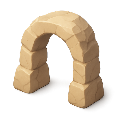 Stylized 3D Stone Arch Icon with Isometric Design