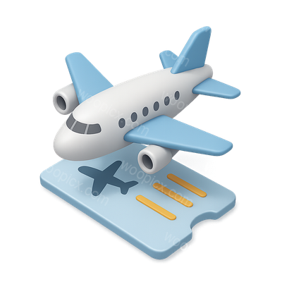 3D Flight Ticket with Airplane Icon in Isometric View