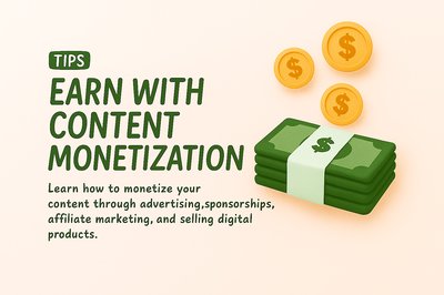 Content Monetization Tips Graphic with Illustrative Elements