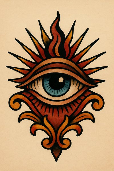 Colorful Eye Design with Flame Elements