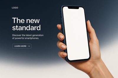 Stylish Blue Smartphone in Hand with Elegant Design Elements