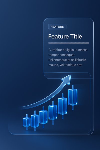 3D Glossy Blue Candlestick Chart with Trend Line
