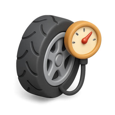 3D Tire Icon with Air Gauge in Isometric View