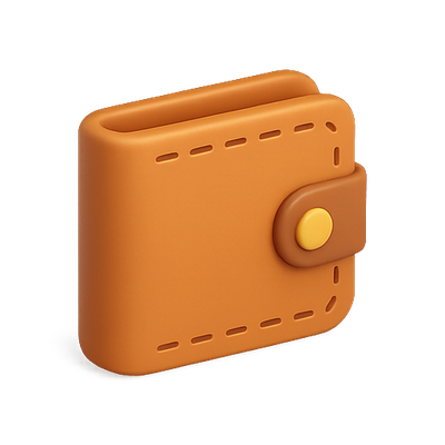 Stylized 3D Wallet Icon in Orange Color