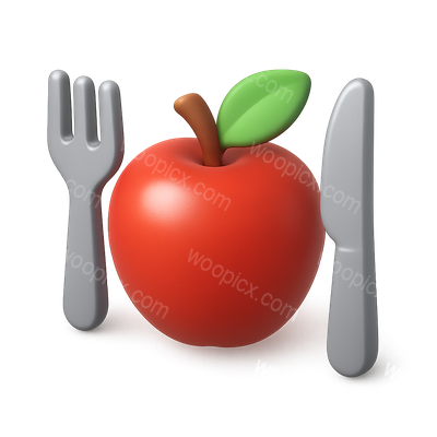 Colorful Apple with Knife and Fork Icon in 3D Style