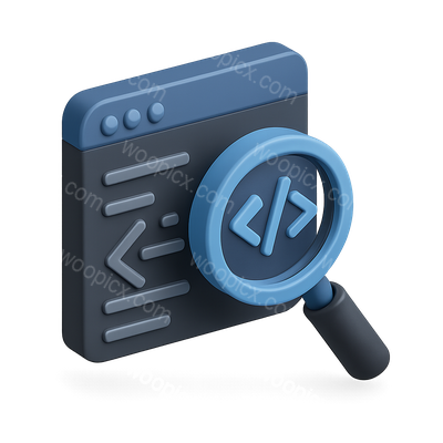 3D Code Magnifier Icon with Transparent Background