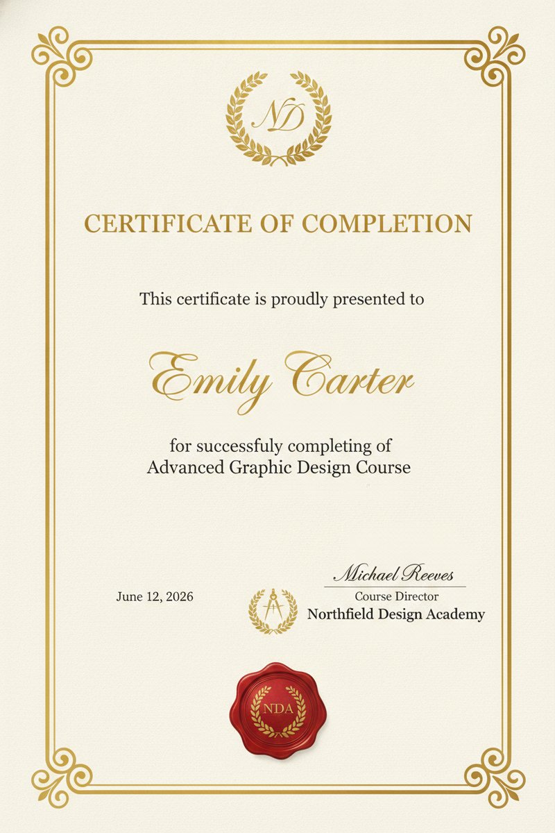 Elegant certificate of completion