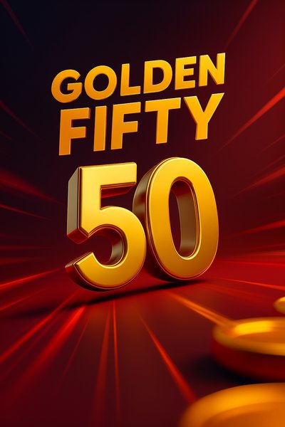 Dynamic 3D Illustration of Golden Fifty Symbol