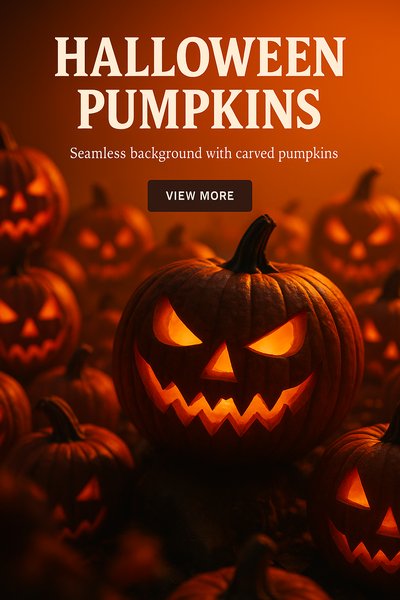 Seamless Halloween Pumpkins Background with Carved Faces