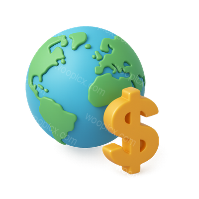 3D Globe with Dollar Sign Icon in Isometric View