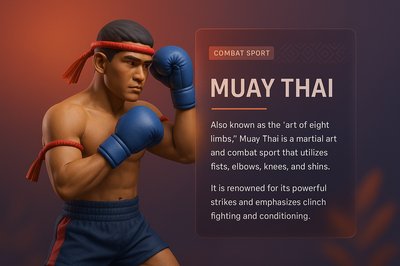 Dynamic Muay Thai 3D Illustration with Informative Overlay