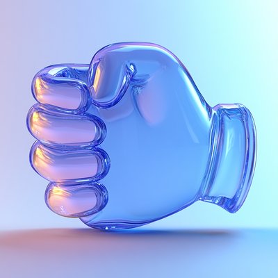 Stylized Transparent Fist Icon in Blue Gradient