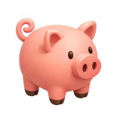 3D Pink Pig Icon with Curly Tail in Isometric View