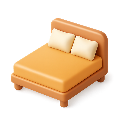 Stylish 3D Bed Icon with Two Pillows