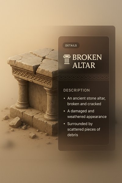 Elegant Broken Altar with Detailed Description