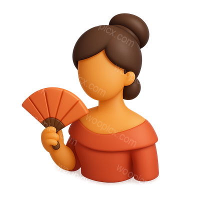 Stylish 3D Icon of a Lady with a Fan