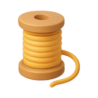 Realistic Yellow Spool of Thread with Curled End