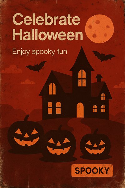 Vintage Halloween Celebration Poster with Spooky Elements