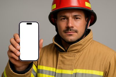 Firefighter Holding a Phone with White Screen
