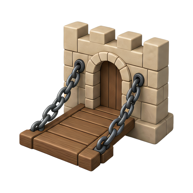 Rustic drawbridge with chains